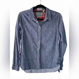 Toad & Co Organic Cotton Blue Chambray Slub Button Down Shirt Plaid Lined M